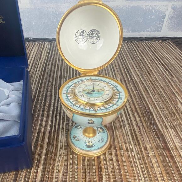 Halcyon Days Enamels Pedestal World Terrestrial Globe Miniture Desk Clock - Picture 2 of 13